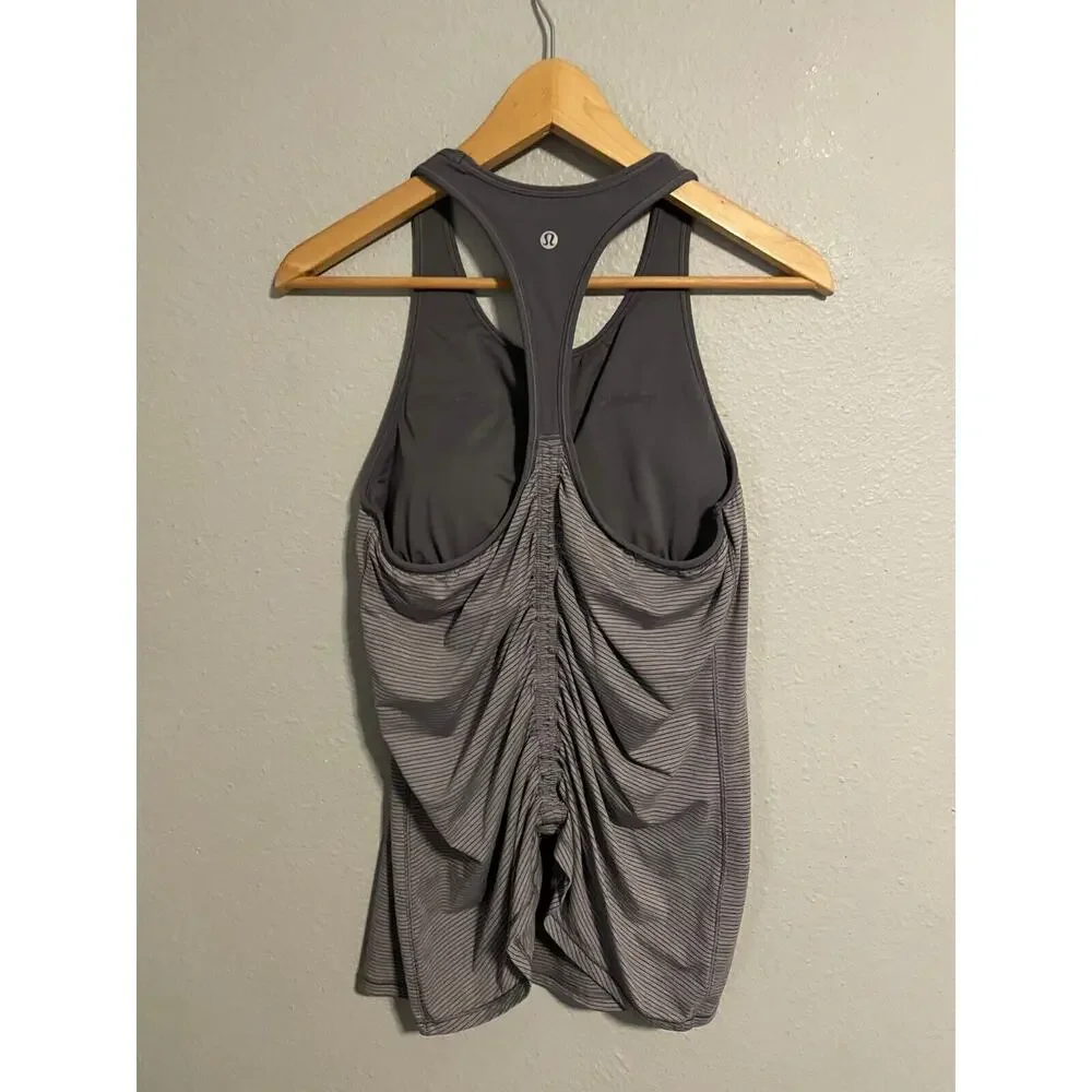 Lululemon Ruche of Adrenaline Womens Tank Top Size 12 Gray Striped Racerback - Picture 2 of 6